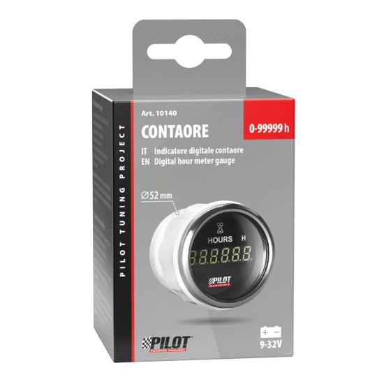 ΩΡΟΜΕΤΡΟ/ΜΕΤΡΗΤΗΣ ΩΡΑΣ ΛΕΙΤΟΥΡΓΙΑΣ ΚΙΝΗΤΗΡΑ ΨΗΦΙΑΚΟ ΜΑΥΡΟ /ΛΕΥΚΟ ΦΩΣ BLACK DIGITAL SERIES 9-32V 52mm