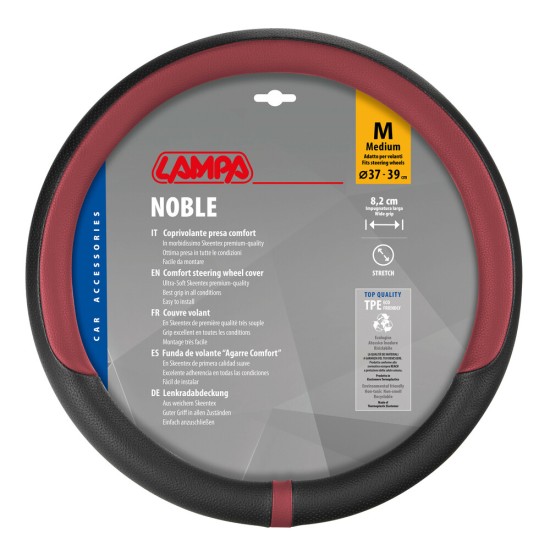 Lampa - Κάλυμμα Τιμονιού NOBLE (M) 37/39cm Μαύρο / Κόκκινο άοσμο διάτρητο αντιολισθητικό μαλακό ultra soft Skeentex - 1 τεμ. (L3290.3)