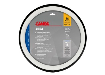 Lampa - Κάλυμμα Τιμονιού AURA (M) 37/39cm Μαύρο ένθετο με γυαλάδα / Λευκό άοσμο μαλακό Skeentex - 1 τεμ. (L3290.6)