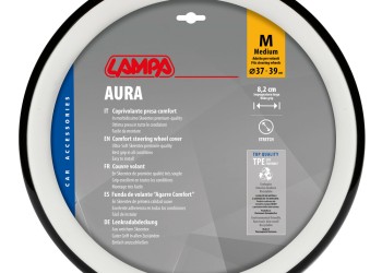 Lampa - Κάλυμμα Τιμονιού AURA (M) 37/39cm Μαύρο ένθετο με γυαλάδα / Λευκό άοσμο μαλακό Skeentex - 1 τεμ. (L3290.6)