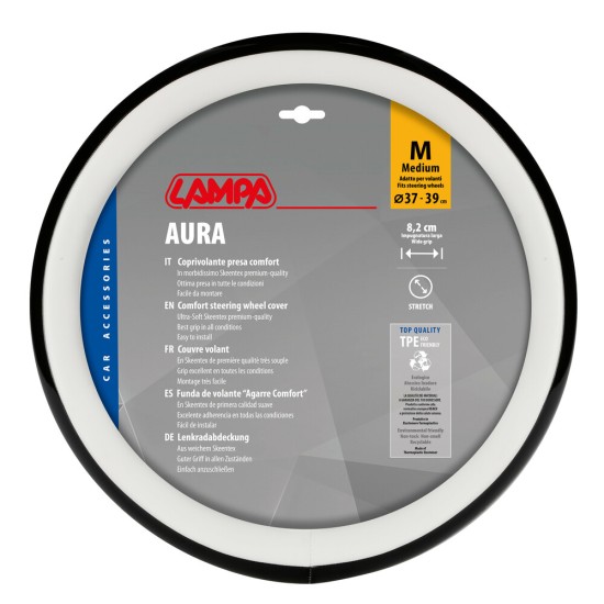 Lampa - Κάλυμμα Τιμονιού AURA (M) 37/39cm Μαύρο ένθετο με γυαλάδα / Λευκό άοσμο μαλακό Skeentex - 1 τεμ. (L3290.6)