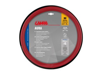 Lampa - Κάλυμμα Τιμονιού AURA  (M) 37/39cm Μαύρο ένθετο με γυαλάδα / Κόκκινο άοσμο μαλακό Skeentex - 1 τεμ. (L3290.9)