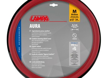 Lampa - Κάλυμμα Τιμονιού AURA  (M) 37/39cm Μαύρο ένθετο με γυαλάδα / Κόκκινο άοσμο μαλακό Skeentex - 1 τεμ. (L3290.9)
