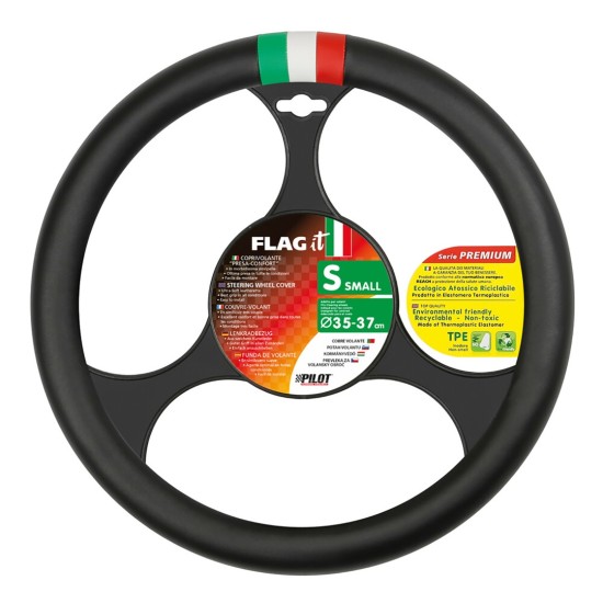 Lampa Κάλυμμα Τιμονιού Αυτοκινήτου FLAG iT Σημαία Ιταλίας 35-37εκ. Άοσμο Από Ultra-soft Skeentex Μαύρο 1-τεμ. (L3295.4)