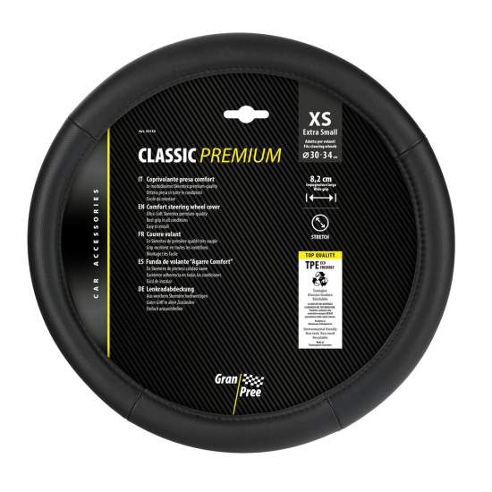 Lampa Κάλυμμα Τιμονιού Αυτοκινήτου Classic Premium 30/34εκ. Άοσμο με διάτρητες λαβές Ultra soft Skeentex Μαύρο με Μαύρη Ραφή 1-τεμ. (L3315.3)