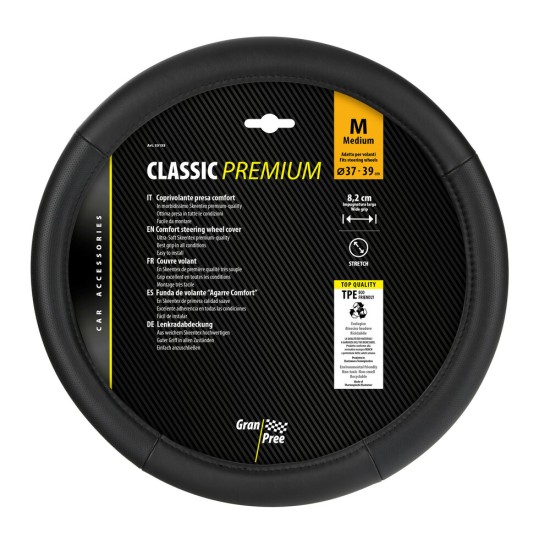 Lampa Κάλυμμα Τιμονιού Αυτοκινήτου Classic Premium 37/39εκ. Άοσμο με διάτρητες λαβές Ultra soft Skeentex Μαύρο με Μαύρη Ραφή 1-τεμ. (L3315.5)