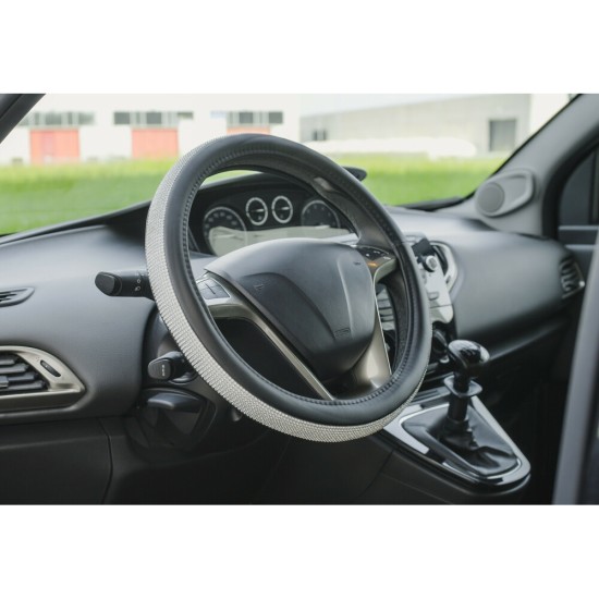 ΚΑΛΥΜΜΑ ΤΙΜΟΝΙΟΥ DIAMONDS SILVER (Μ) 37/39cm ΣΥΝΘΕΤΙΚΟ ΔΕΡΜΑ SKEENTEX ΜΑΥΡΟ/ΑΣΗΜΙ LAMPA  - 1 ΤΕΜ.