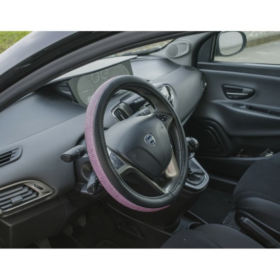 ΚΑΛΥΜΜΑ ΤΙΜΟΝΙΟΥ DIAMONDS PINK (Μ) 37/39cm ΣΥΝΘΕΤΙΚΟ ΔΕΡΜΑ SKEENTEX ΜΑΥΡΟ/POZ LAMPA  - 1 ΤΕΜ.