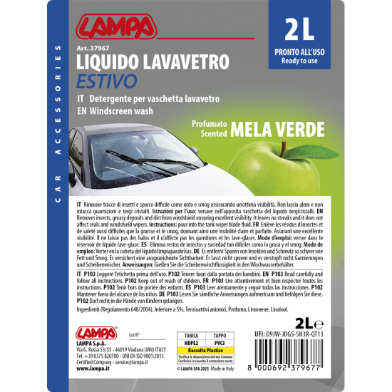 ΥΓΡΟ ΥΑΛΟΚΑΘΑΡΙΣΤΗΡΩΝ SUMMER SCREEN WASH ΜΕ ΑΡΩΜΑ ΠΡΑΣΙΝΟ ΜΗΛΟ (ΕΤΟΙΜΟ ΓΙΑ ΧΡΗΣΗ) 2000ml