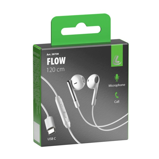 ΑΚΟΥΣΤΙΚΑ ΜΕ ΜΙΚΡΟΦΩΝΟ FLOW JACK ΛΕΥΚΟ ΧΡΩΜΑ ΜΕ ΚΑΛΩΔΙΟ TYPE-C 120cm LAMPA - 1 ΤΕΜ.