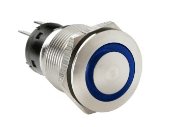 ΔΙΑΚΟΠΤΗΣ ΜΠΟΥΤΟΝ (BUTTON) 12/24V 5Amax 5PIN IP65 ON/OFF ME LED ΜΠΛΕ ΑΝΟΞΕΙΔΩΤΟ ΑΤΣΑΛΙ LAMPA - 1 TEM.