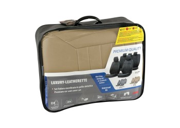 ΚΑΛΥΜΜΑΤΑ ΚΑΘΙΣΜΑΤΩΝ LUXURY LEATHERETTE ΔΕΡΜΑΤΙΝΗ ΑΦΡΩΔΕΣ ΜΠΕΖ - 4 ΤΕΜ.