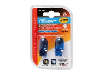 W21W (T20) 12V W3x16d 21W 200lm (ΚΑΡΦΩΤΟ-ΑΚΑΛΥΚΟ) BLUE DYED-GLASS 2ΤΕΜ. BLISTER