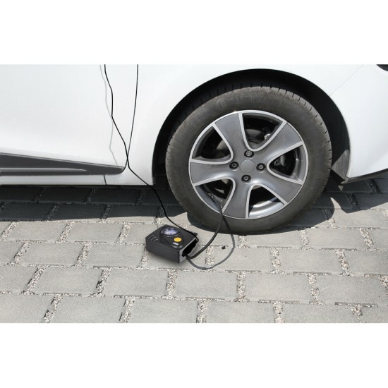 Κομπρεσέρ Ελαστικών 12V 450ml με υγρό επισκευής 450ml Μανόμετρο ΚΑΙ Μετρητή Πίεσης