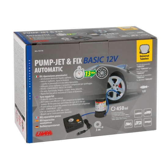 Κομπρεσέρ Ελαστικών 12V 450ml με υγρό επισκευής 450ml Μανόμετρο ΚΑΙ Μετρητή Πίεσης