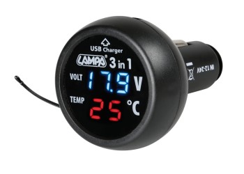 ΒΟΛΤΟΜΕΤΡΟ ΜΠΑΤΑΡΙΑΣ SMART-PLUG  3 in 1 12/24V 2,1A (ΜΕ ΘΕΡΜΟΜΕΤΡΟ ΚΑΙ ΘΥΡΑ USB)