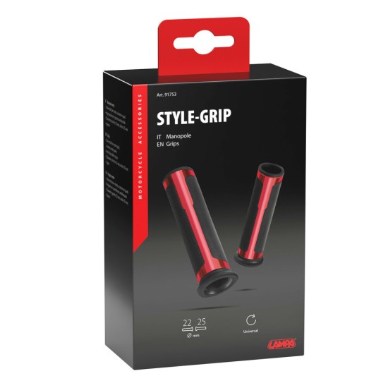 ΧΕΡΟΥΛΙΑ MOTO STYLE GRIP ΜΑΥΡΟ/ΚΟΚΚΙΝΟ ΧΡΩΜΑ 22mm+25mm 12cm LAMPA - 2 τεμ.