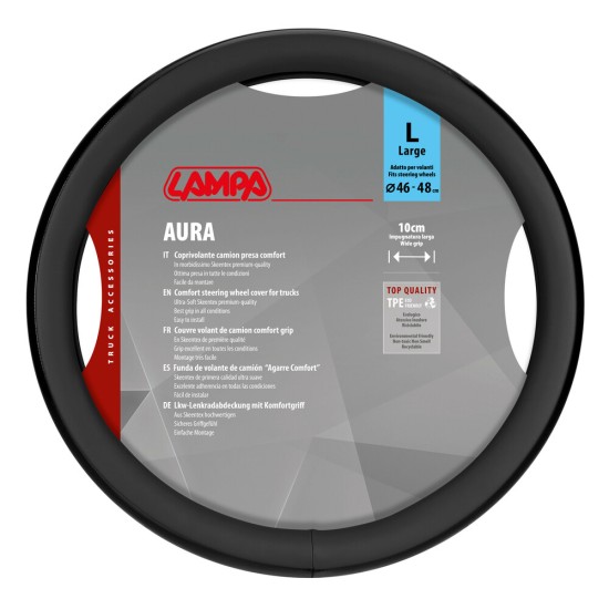 Lampa - Κάλυμμα Τιμονιού Φορτηγού Aura Skeentex Μαύρο Μέγεθος L Ø46–48cm Ultra-Soft, Αντιολισθητικό, Φάρδος 10cm - 1 τεμ. (L9707.4)