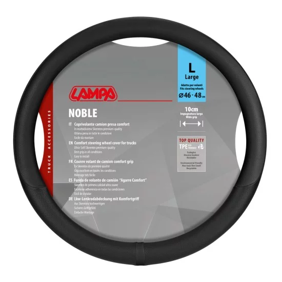 Lampa - Κάλυμμα Τιμονιού Φορτηγού NOBLE από Skeentex L 46-48εκ. Άοσμο Μαλακό αντιολισθητικό εύκολη τοποθέτηση φαρδιά λαβή 10εκ. Μαύρο - 1 τεμ. (L9708.2)