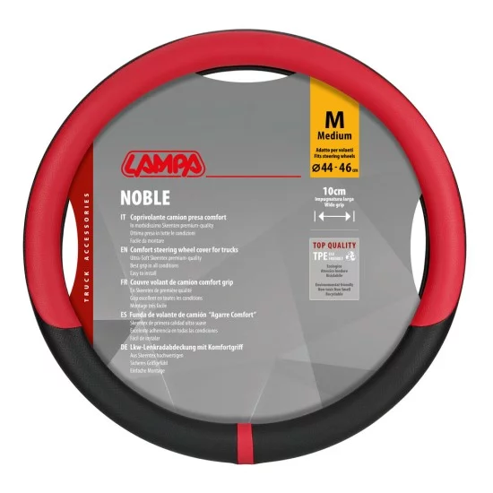 Lampa - Κάλυμμα Τιμονιού Φορτηγού NOBLE από Skeentex M 44-46εκ. Άοσμο Μαλακό αντιολισθητικό εύκολη τοποθέτηση φαρδιά λαβή 10εκ. Μαύρο / Κόκκινο - 1 τεμ. (L9708.7)