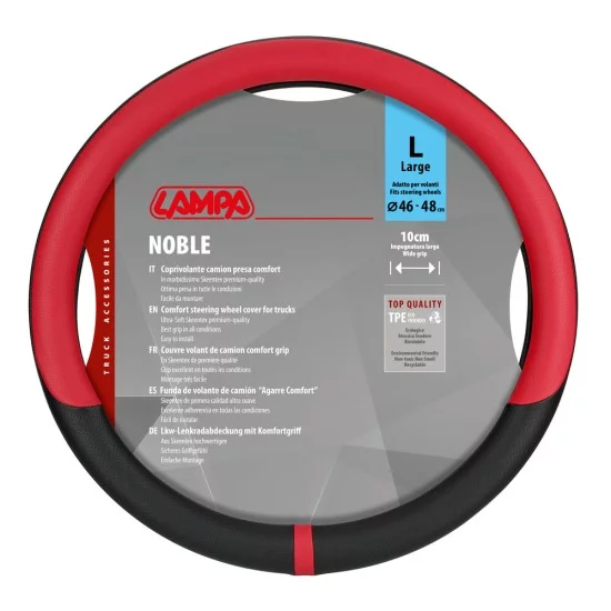 Lampa - Κάλυμμα Τιμονιού Φορτηγού NOBLE από Skeentex L 46-48εκ. Άοσμο Μαλακό αντιολισθητικό εύκολη τοποθέτηση φαρδιά λαβή 10εκ. Μαύρο / Κόκκινο - 1 τεμ. (L9708.8)