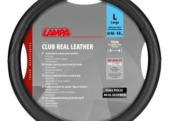 Lampa - Κάλυμμα Τιμονιού Φορτηγού Club γνήσιο δέρμα L 46-48εκ. Άοσμο Μαλακό εύκολη τοποθέτηση φαρδιά λαβή 10εκ. Μαύρο - 1 τεμ. (L9716.5)