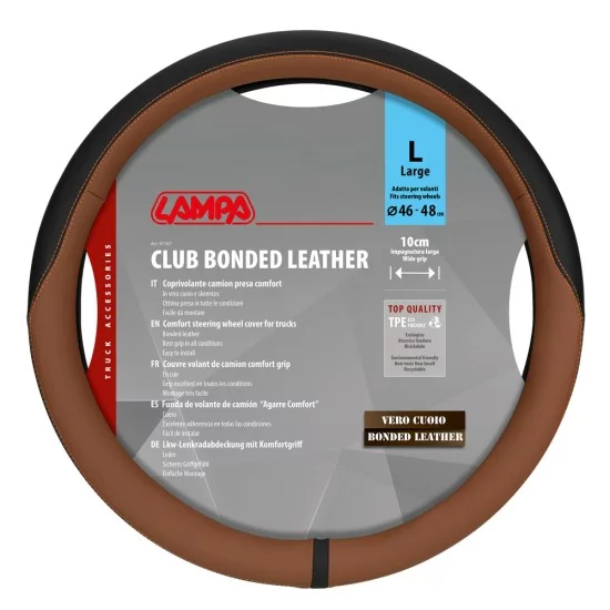 Lampa - Κάλυμμα Τιμονιού Φορτηγού Club τεχνόδερμα και Skeentex M 46-48εκ. Άοσμο Μαλακό εύκολη τοποθέτηση φαρδιά λαβή 10εκ. Καφέ - 1 τεμ. (L9716.8)