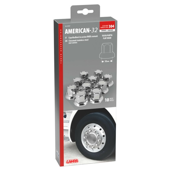 ΚΑΠΑΚΙΑ ΠΑΞΙΜΑΔΙΩΝ/ΜΠΟΥΛΟΝΙΩΝ ΦΟΡΤΗΓΟΥ AMERICAN STAINLESS STEEL 32mm ΧΡΩΜΙΟ LAMPA - 10 ΤΕΜ.