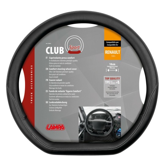 Lampa - Κάλυμμα Τιμονιού Club Sport από Skeentex συμβατό με Reanault T 01/22> κοφτό άοσμο μαλακό φαρδιά λαβή Μαύρο - 1 τεμ. (L9784.1)