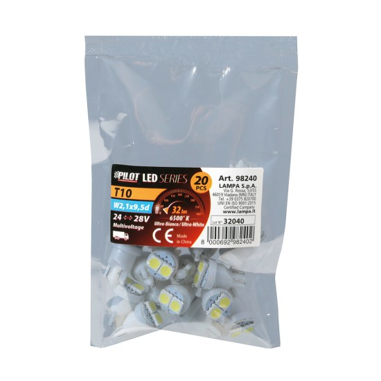 T10 W5W 24/28V 32lm HYPER-LED6 ΛΕΥΚΟ ΔΙΑΘΛΑΣΗΣ 2SMDx3chips (ΚΑΡΦΩΤΟ-ΔΙΠΛΗ ΠΟΛΙΚΟΤΗΤΑ) ΣΑΚΟΥΛΑ 20ΤΕΜ.