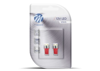 T10 W5W 12V W2,1x9,5d LED 1xHP ΚΟΚΚΙΝΟ (ΚΑΡΦΩΤΟ ΑΚΑΛΥΚΟ) BLISTER 2ΤΕΜ. M-TECH