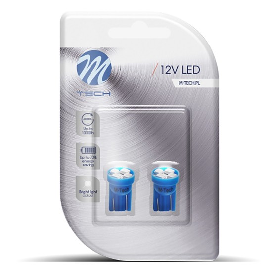 T10 W5W 12V W2,1x9,5d LED 4xSMD3528 ΜΠΛΕ (ΚΑΡΦΩΤΟ ΑΚΑΛΥΚΟ) BLISTER 2ΤΕΜ. M-TECH