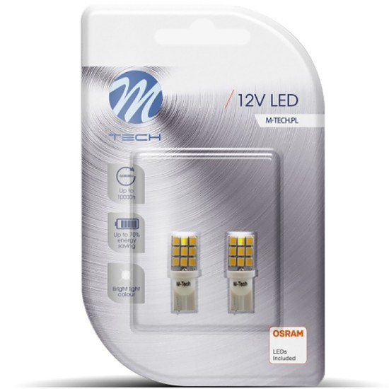 T10 W5W 12V W2,1x9,5d LED 9xSMD2835 ΛΕΥΚΟ (ΚΑΡΦΩΤΟ ΑΚΑΛΥΚΟ) BLISTER 2ΤΕΜ. M-TECH