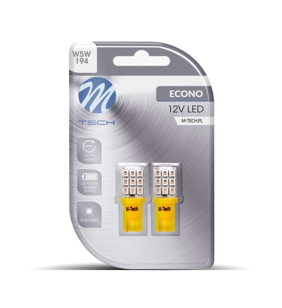T10 W5W 12V W2,1x9,5d LED 9xSMD2835 ΚΙΤΡΙΝΟ ΚΑΡΦΩΤΟ ΑΚΑΛΥΚΟ BLISTER M-TECH - 2 τεμ.