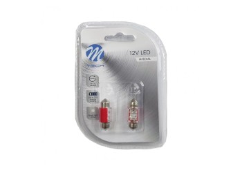 ΛΑΜΠΑΚΙΑ ΠΛΑΦΟΝΙΕΡΑΣ C5W/C10W 12V 0,49W SV8,5 31mm LED 4xFlux 3mm ΚΟΚΚΙΝΟ BLISTER 2ΤΕΜ. M-TECH