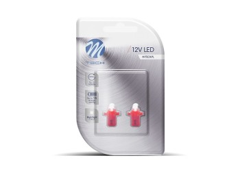 BAX 12V B8,3d 0,2W LED 1xFLUX 5mm ΚΟΚΚΙΝΟ BLISTER M-TECH - 2 ΤΕΜ.