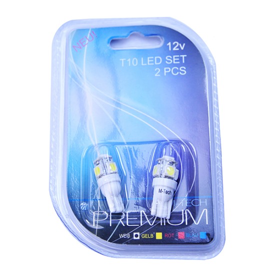 T10 W5W 12V W2,1x9,5d LED 5xSMD5050 ΛΕΥΚΟ (ΚΑΡΦΩΤΟ ΑΚΑΛΥΚΟ) BLISTER 2ΤΕΜ. M-TECH