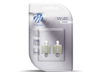 ΛΑΜΠΑΚΙΑ ΠΛΑΦΟΝΙΕΡΑΣ C5W/C10W 12V 1,44W SV8,5 41mm PREMIUM LED 9xSMD5050 ΛΕΥΚΟ BLISTER 2ΤΕΜ. M-TECH