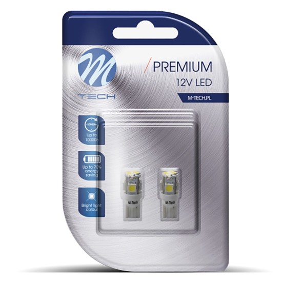 T10 W5W 12V W2,1x9,5d LED 4xSMD5050+4xSMD3528 ΛΕΥΚΟ (ΚΑΡΦΩΤΟ ΑΚΑΛΥΚΟ) BLISTER 2ΤΕΜ. M-TECH