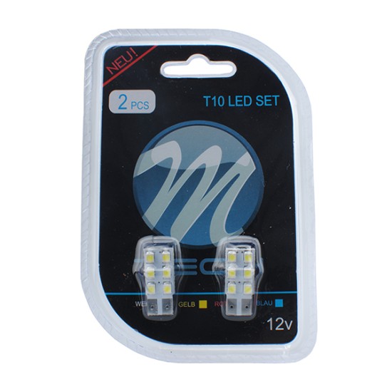 T10 W5W 12V W2,1x9,5d LED 6xSMD3528 ΛΕΥΚΟ (ΚΑΡΦΩΤΟ ΑΚΑΛΥΚΟ) BLISTER 2ΤΕΜ. M-TECH