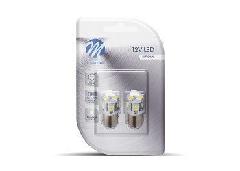 P21/5W 12V BAY15d LED 18xFlux 5mm 1,2W PREMIUM ΛΕΥΚΟ (ΔΙΠΟΛΙΚΟ) BLISTER 2ΤΕΜ. M-TECH