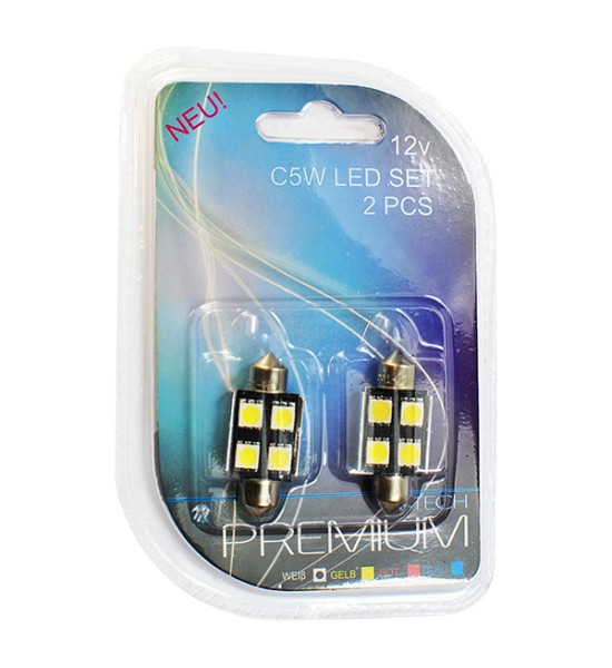 ΛΑΜΠΑΚΙΑ ΠΛΑΦΟΝΙΕΡΑΣ C5W/C10W 12V 0,96W SV8,5 36mm CAN-BUS+RADIATOR LED 4xSMD5050 ΛΕΥΚΟ BLISTER 2ΤΕΜ