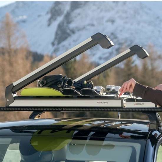 Nordrive - Βάση Σκι Οροφής Pro‑Slider EVO PS‑60 Silver σε Ασημί Χρώμα με Αντικλεπτικό Σύστημα και Συρόμενη Λειτουργία σε Διαστάσεις 800x50x135 mm για 6 ζευγάρια σκι ή 4 snowboard - 1 τεμ. (N40000)