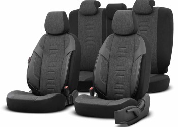 Amio - ΚΑΛΥΜΜΑΤΑ ΚΑΘΙΣΜΑΤΩΝ OTOM THRONE 102 SMOKED ΜΑΥΡΟ/ΓΚΡΙ ΛΙΝΟ & ΔΕΡΜΑΤΙΝΗ SET - 1 σετ. (OT86755/AM)