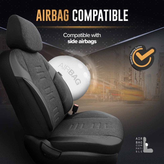 Amio - ΚΑΛΥΜΜΑΤΑ ΚΑΘΙΣΜΑΤΩΝ OTOM THRONE 102 SMOKED ΜΑΥΡΟ/ΓΚΡΙ ΛΙΝΟ & ΔΕΡΜΑΤΙΝΗ SET - 1 σετ. (OT86755/AM)