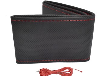 Amio - ΚΑΛΥΜΜΑ ΤΙΜΟΝΙΟΥ ΑΥΤΟΚΙΝΗΤΟΥ ΡΑΦΤΟ 38-39CM ΑΠΟ ΔΙΑΤΡΗΤΟ ΑΟΣΜΟ ΤΕΧΝΟΔΕΡΜΑ ΜΑΥΡΟ ΜΕ ΚΟΚΚΙΝΗ ΡΑΦΗ - 1 ΤΕΜ. (OTDK202/AM)