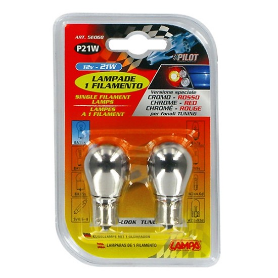 P21W 12V 21W BA15s ΜΟΝΟΠΟΛΙΚΟ CHROME SERIES ΚΑΘΡΕΠΤΗΣ ΚΟΚΚΙΝΟ ΦΩΣ BLISTER 2ΤΕΜ.