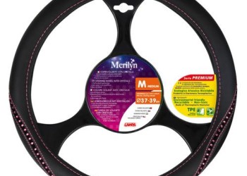 Lampa Κάλυμμα Τιμονιού Αυτοκινήτου Merilyn 37-39εκ. Άοσμο με διαμαντάκια  Skeentex Μαύρο με Ροζ Ραφή 1-τεμ. (L3313.7)