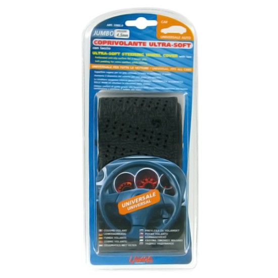 Lampa Κάλυμμα Τιμονιού Αυτοκινήτου Jumbo 37-38εκ. Δετό Διάτρητο αντιολισθητικό μαλακό από Δερματίνη Μαύρο – Universal 1-τεμ. (L3302.0)