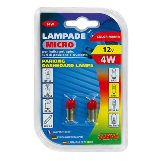 ΛΑΜΠΑΚΙΑ ΜΙΝΙΟΝ 12V T4W BA9s ΚΟΚΚΙΝΑ